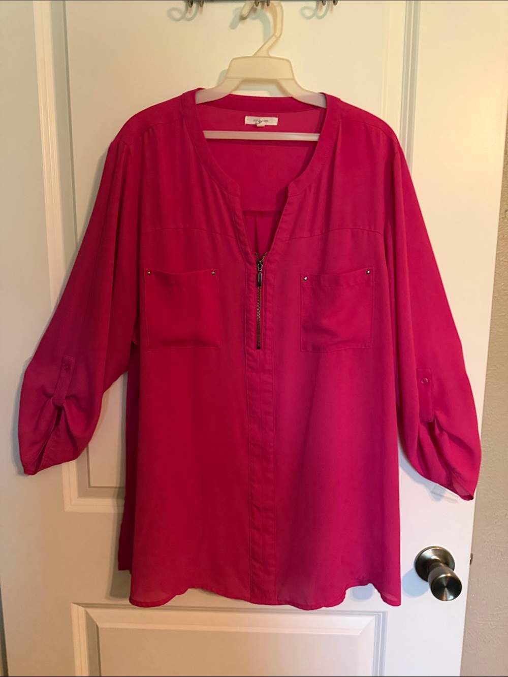 Maurices Hot Pink Zip-Front Tunic Top